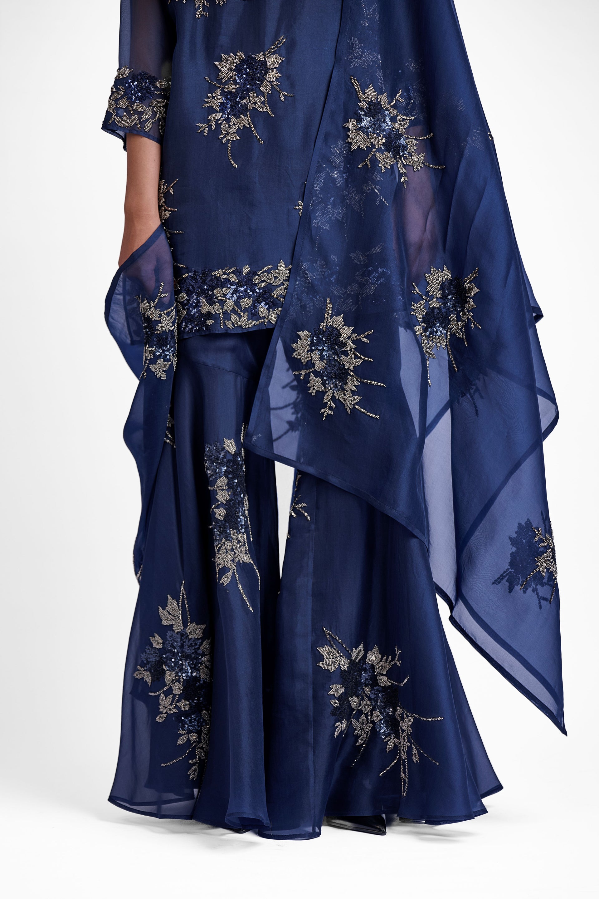 Navy Hand Sequined Hand Beaded Sharara