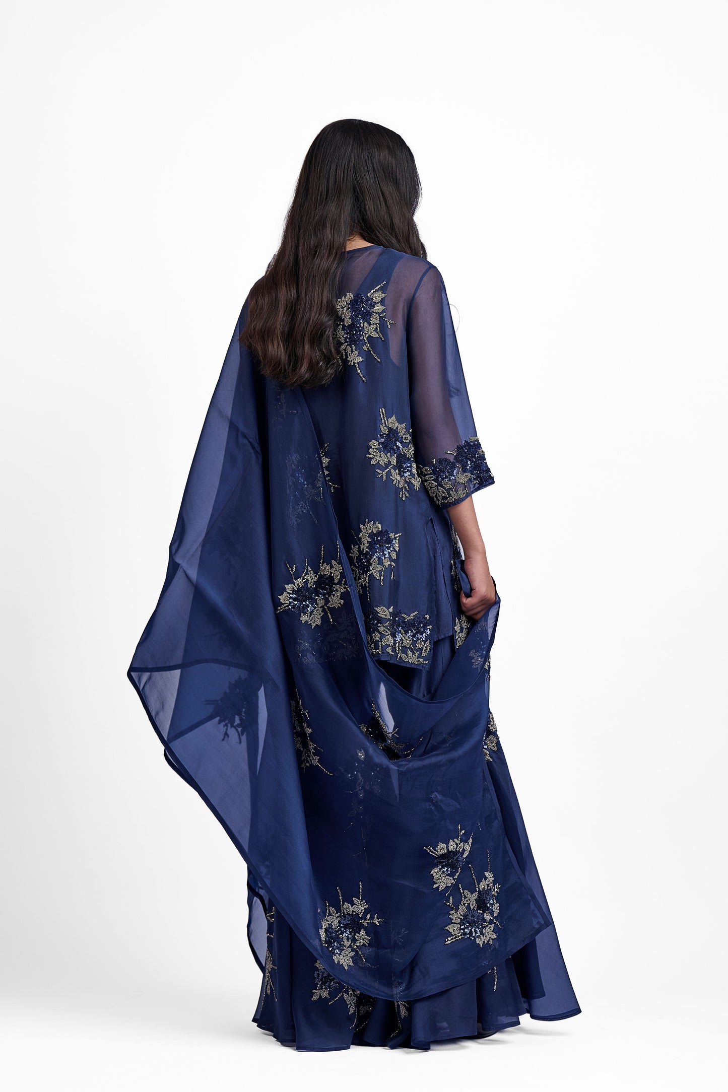 Navy Hand Sequined Hand Beaded Sharara