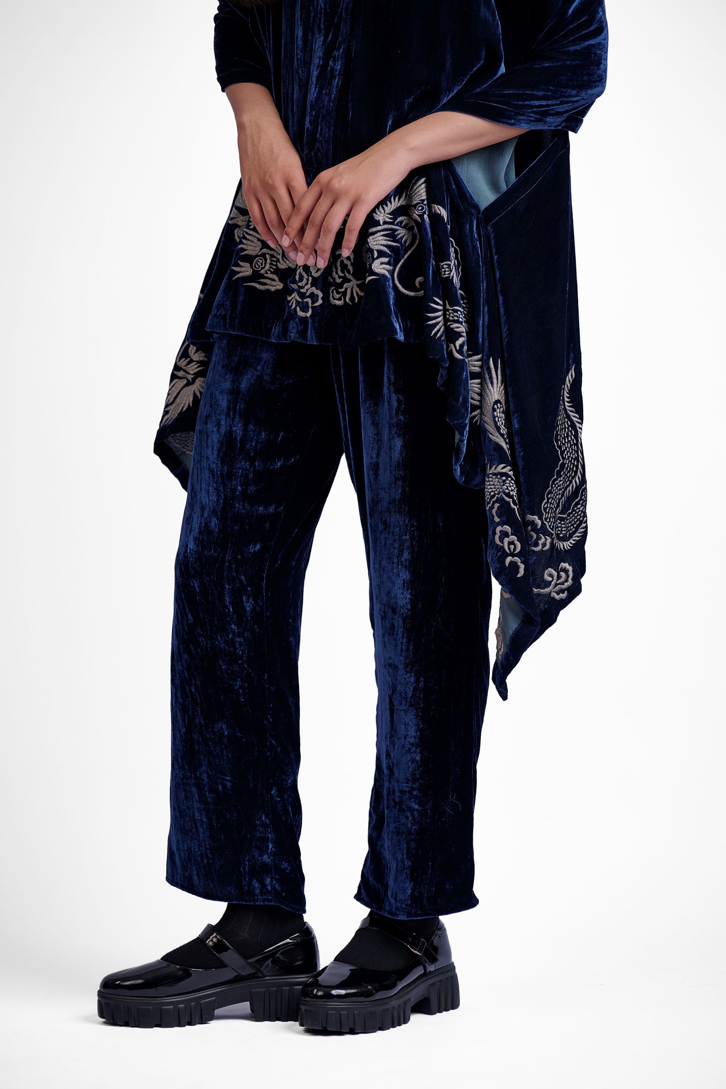 Navy Solid Velvet Pant