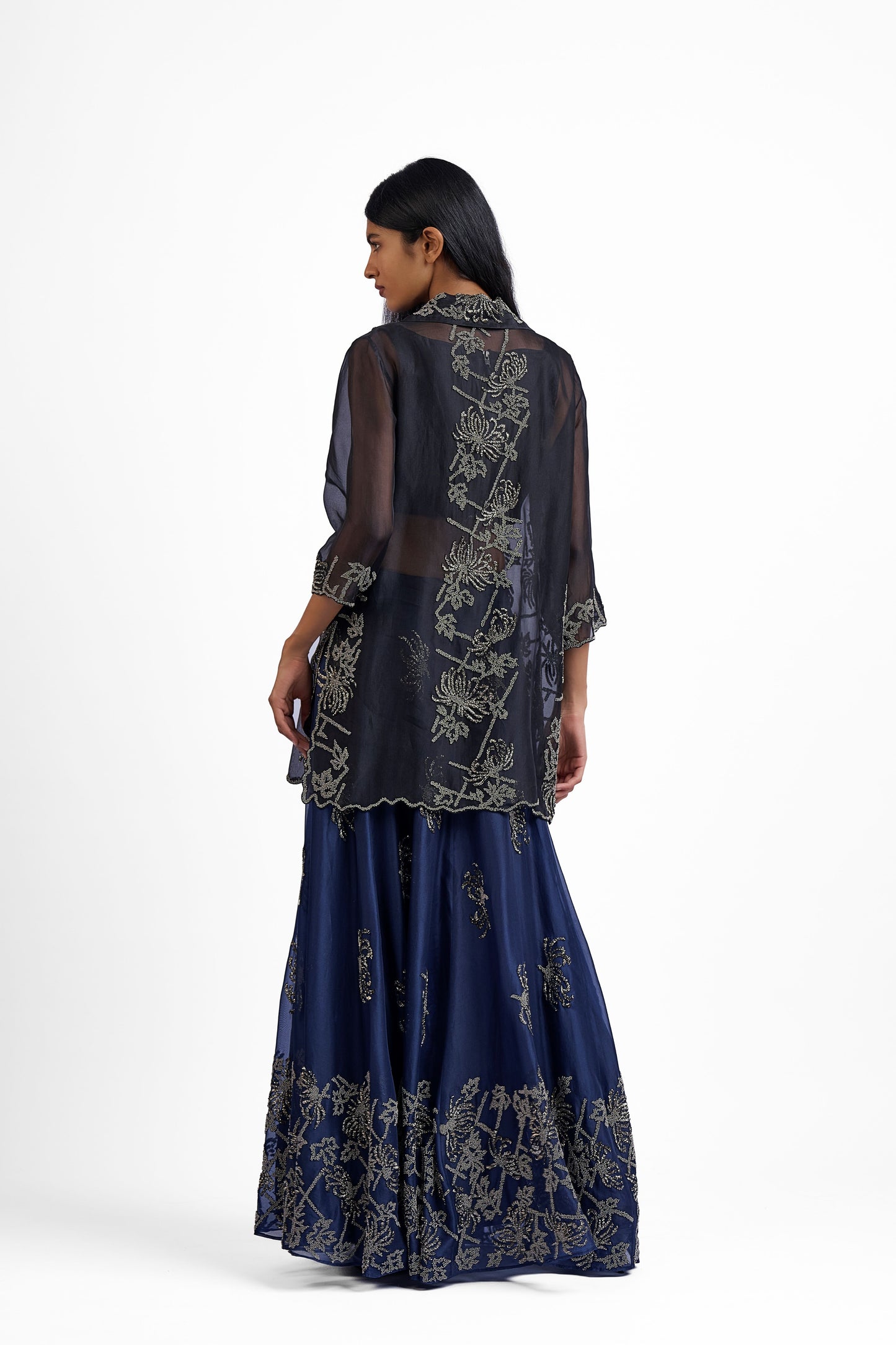 Navy Hand Beaded Skirt