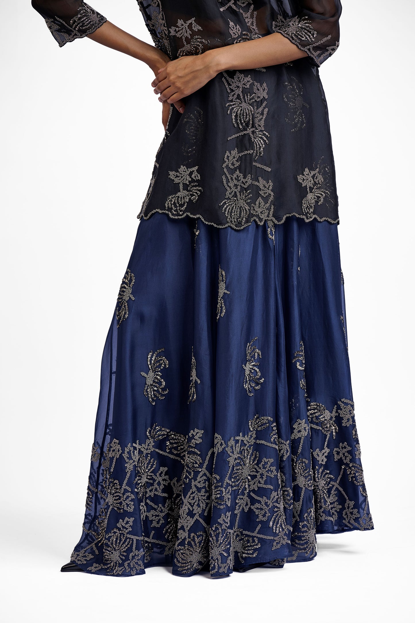 Navy Hand Beaded Skirt