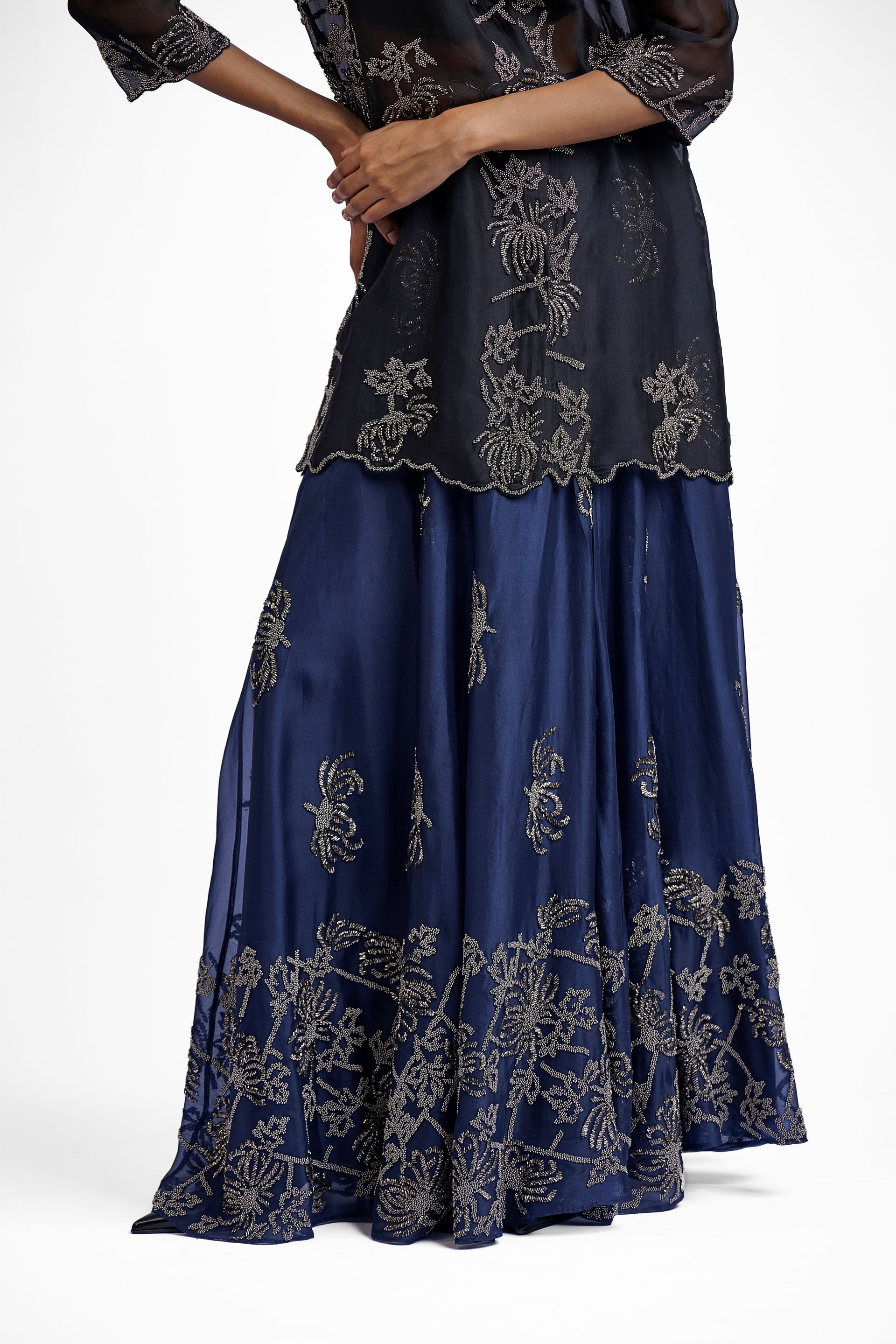 Navy Hand Beaded Skirt
