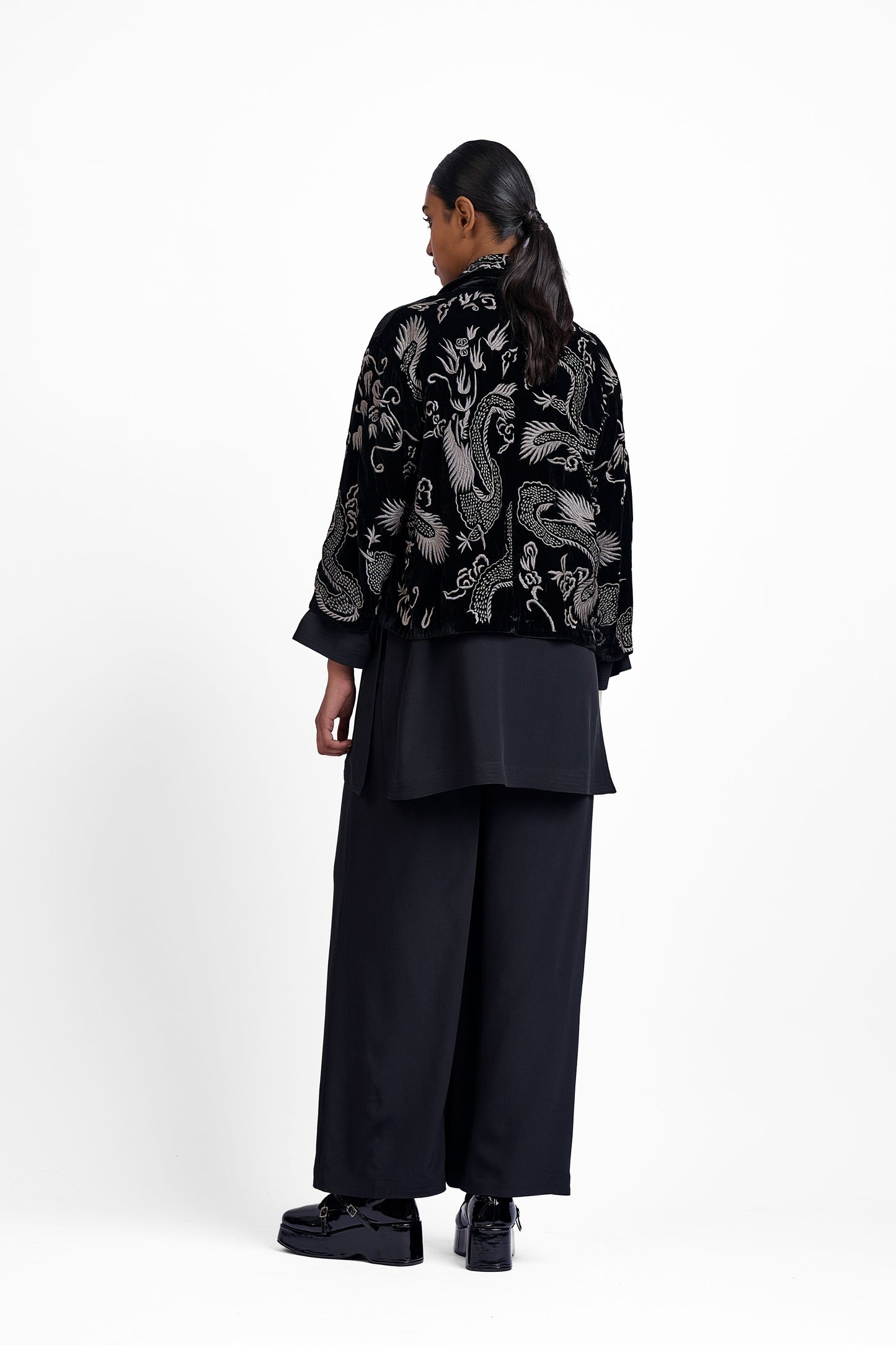 Black Solid Silk Crepe Jacket