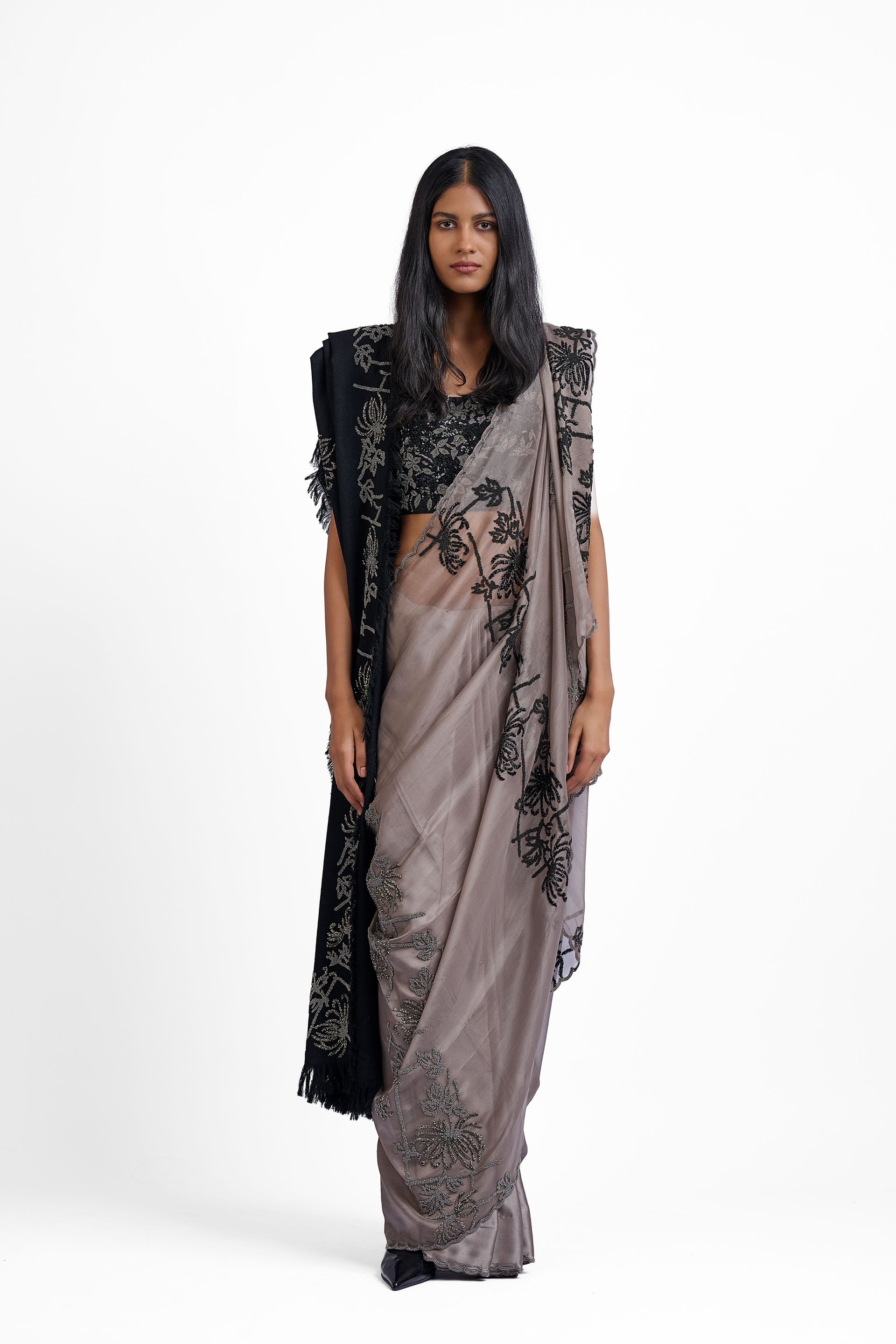 Stone Hand Beaded Sari
