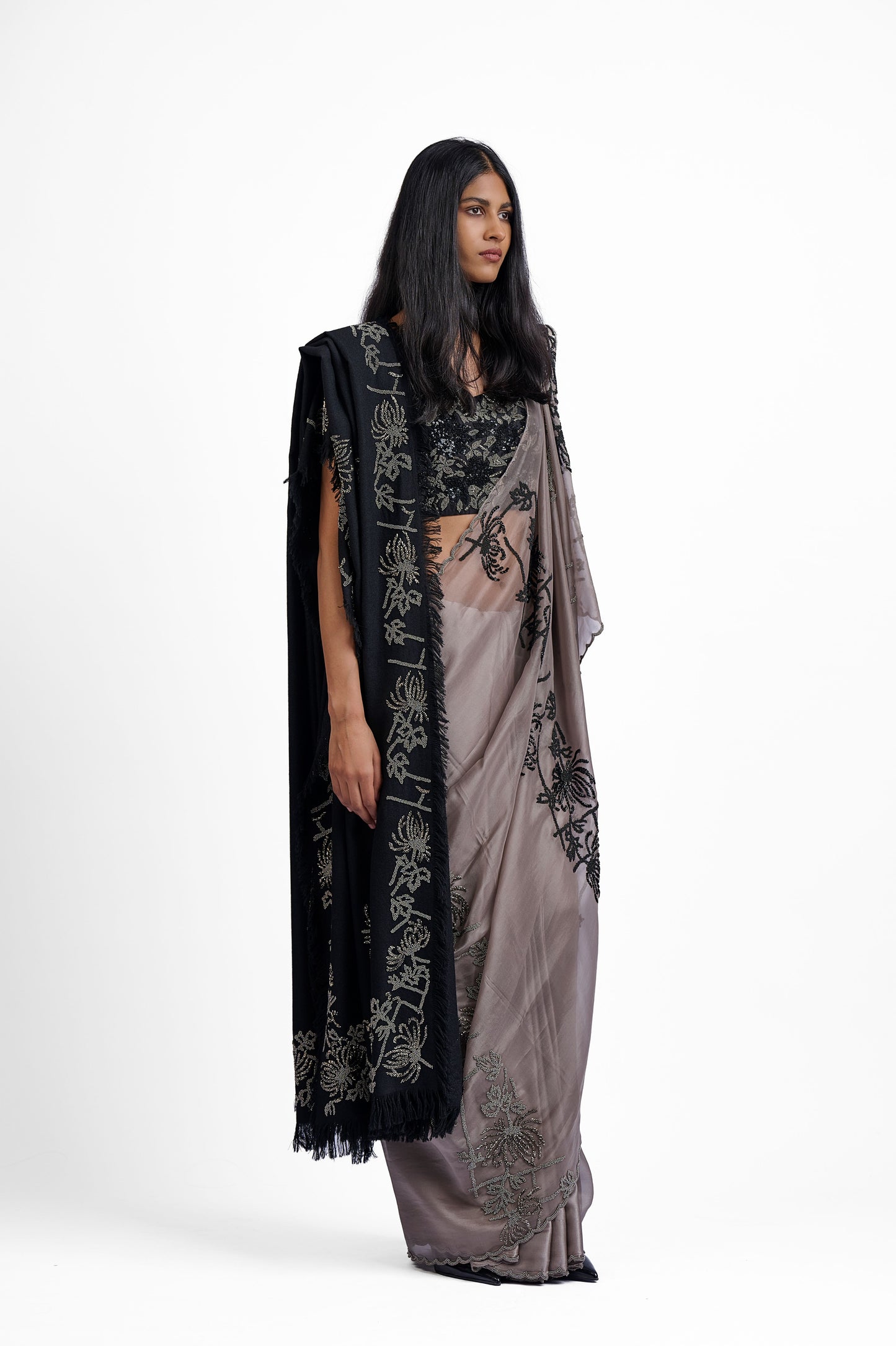Stone Hand Beaded Sari