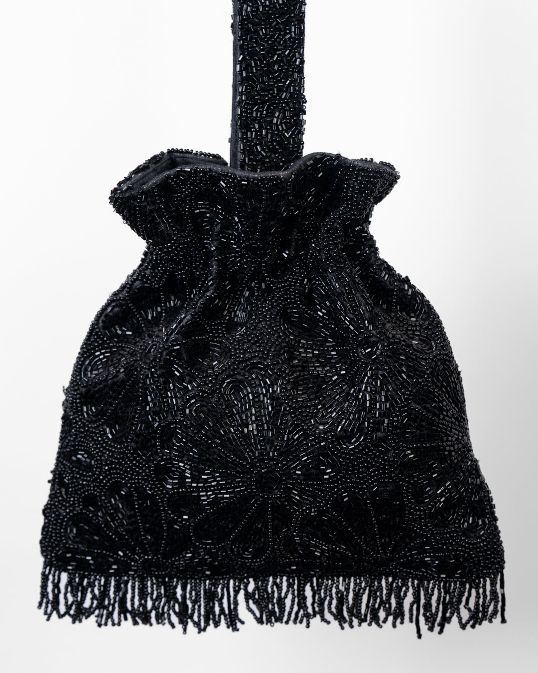 Black Beaded Fringed Handbag