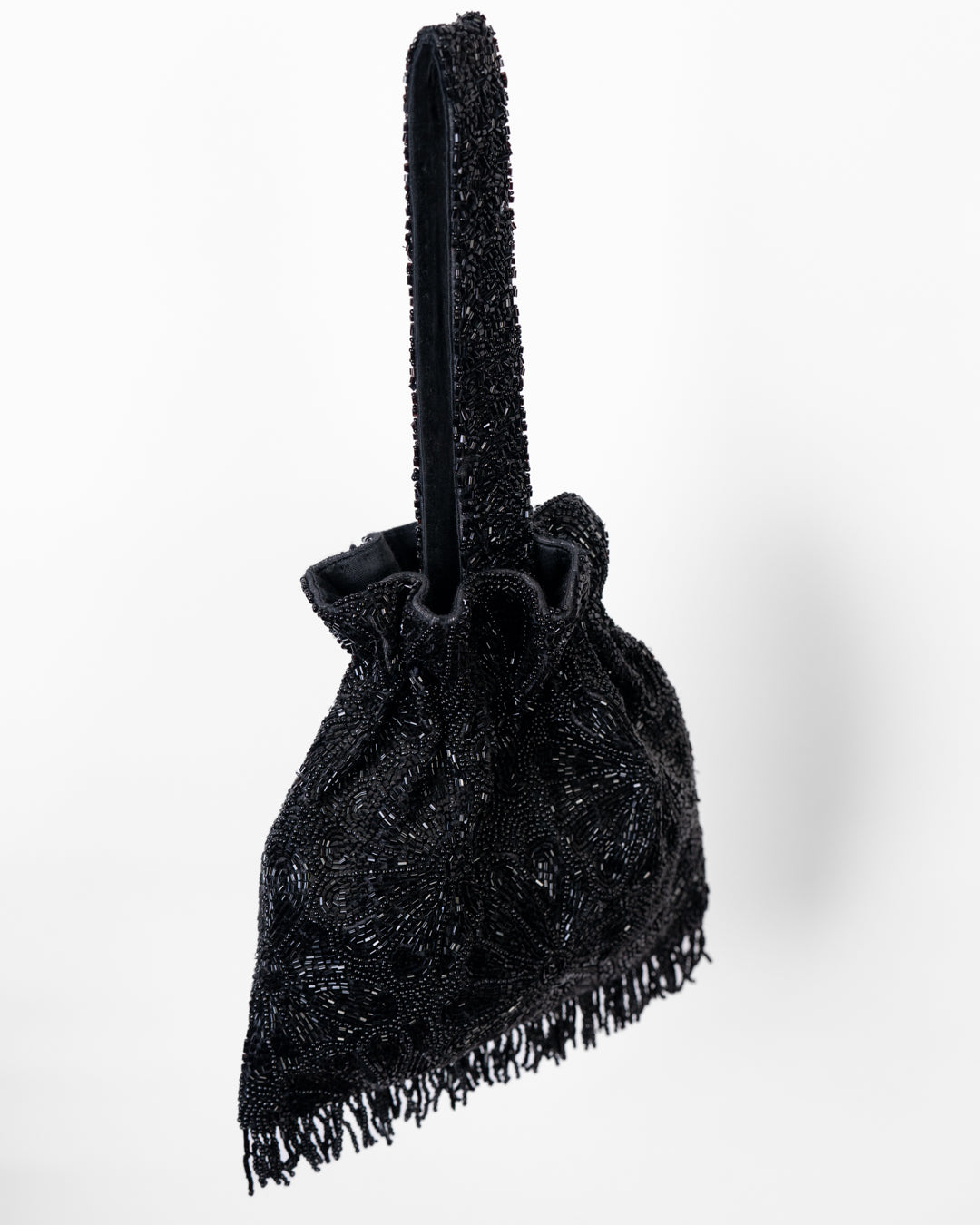 Black Beaded Fringed Handbag