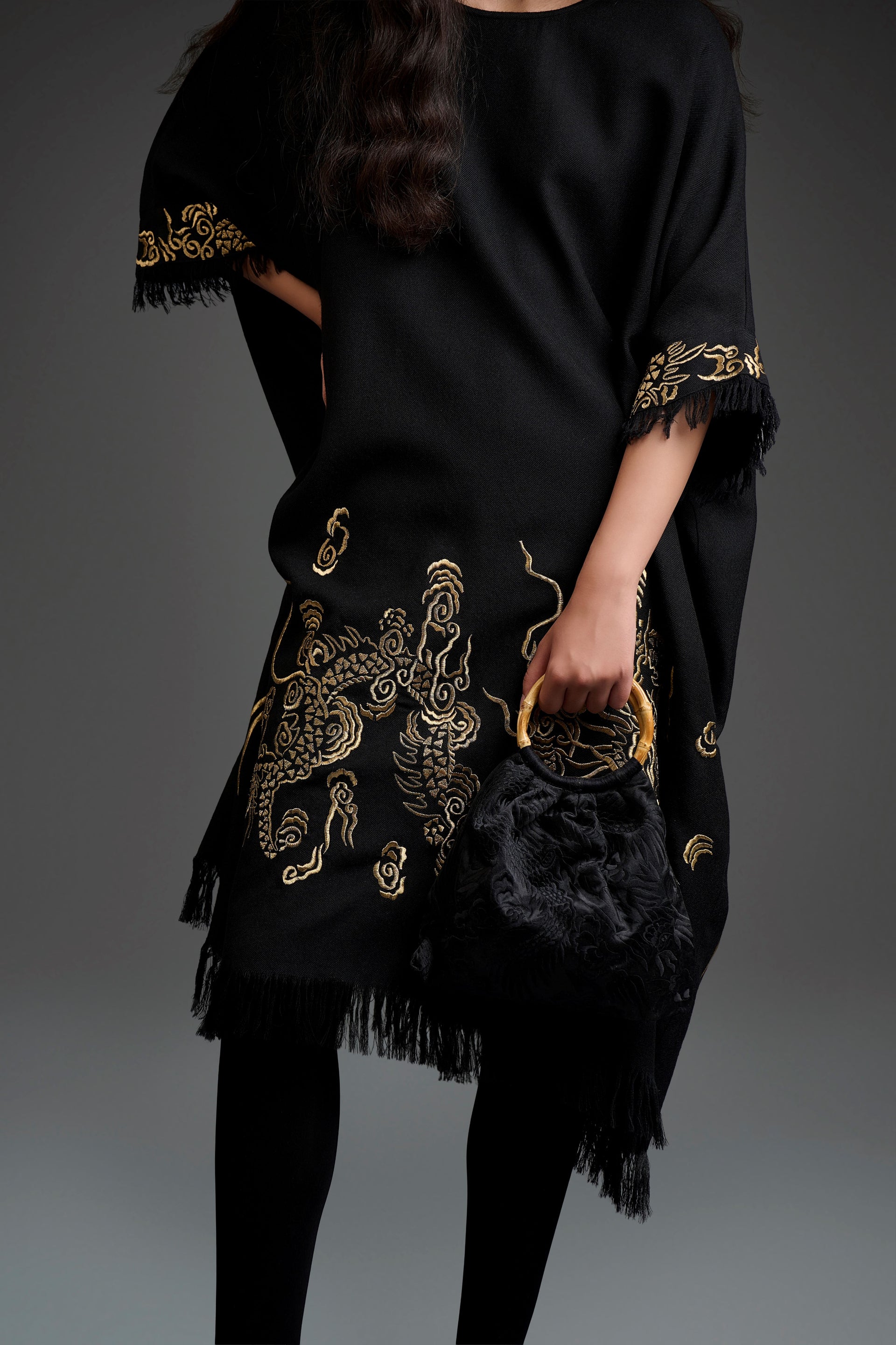 Black Damask Stitch Handbag