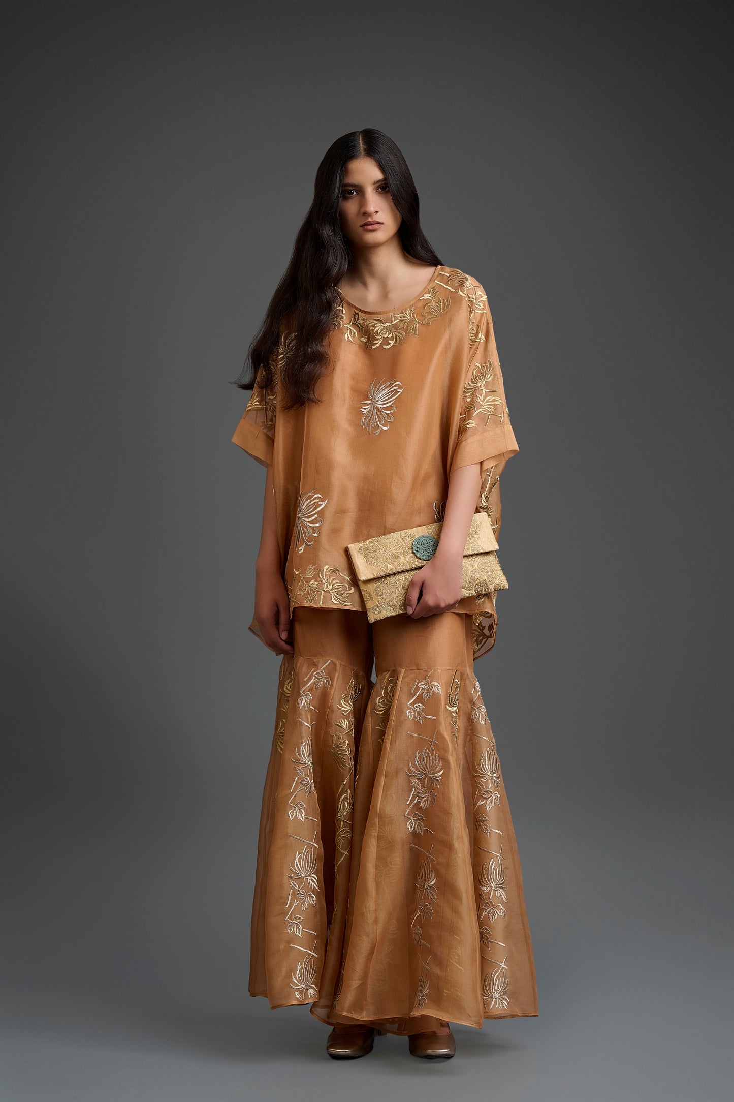 Apricot Flat Stitch Sharara