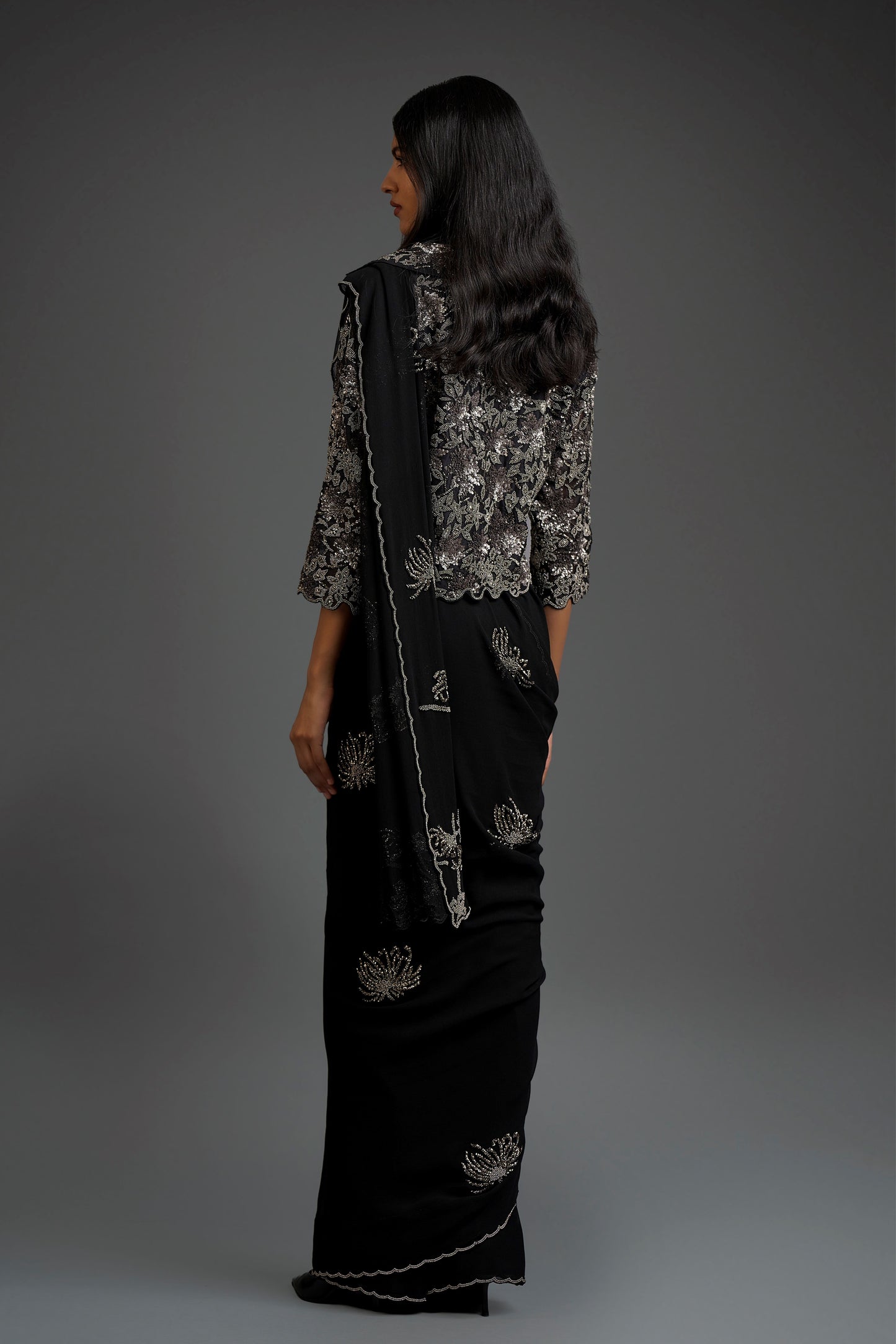 Black Hand Beaded Sari