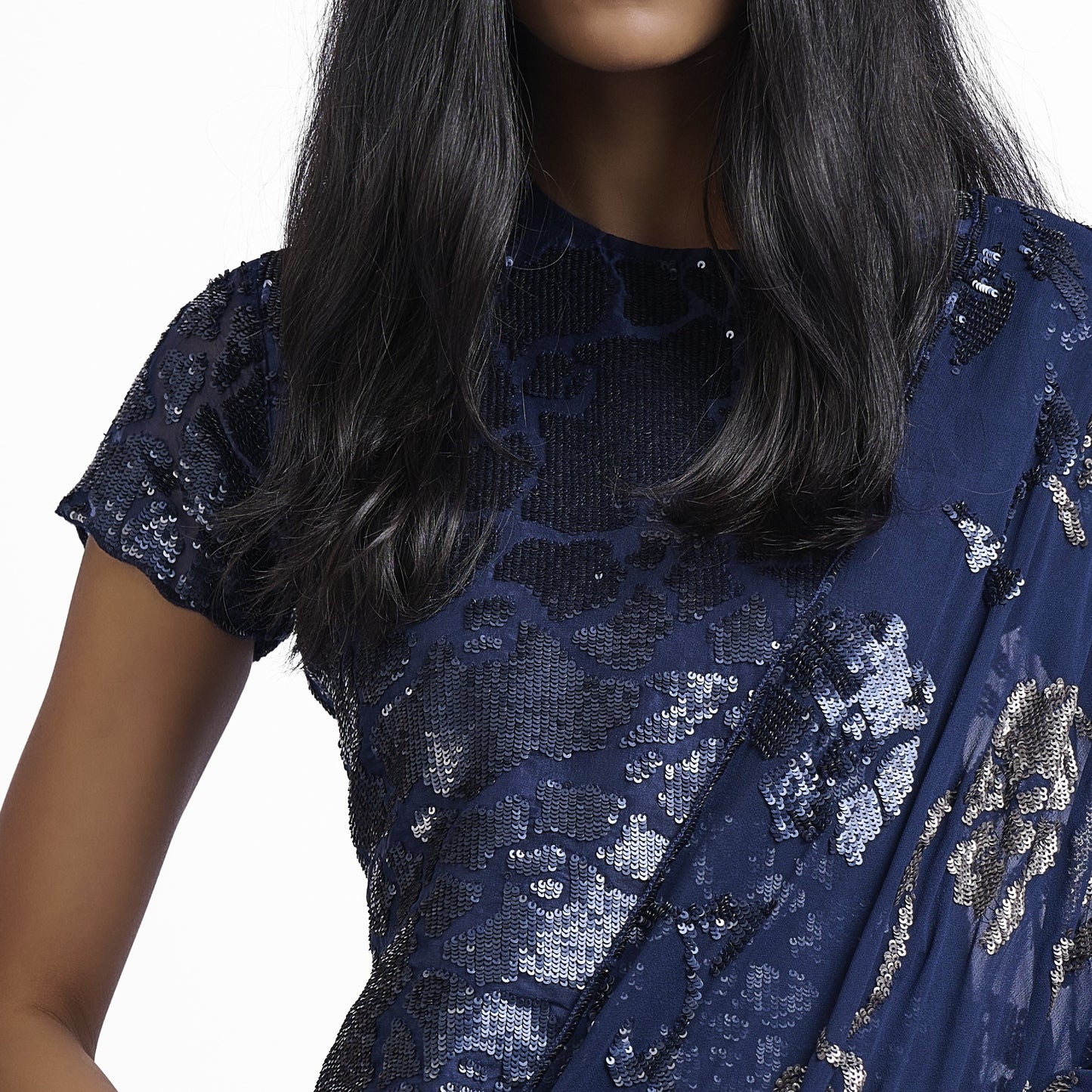 Navy Hand Sequined Blouse