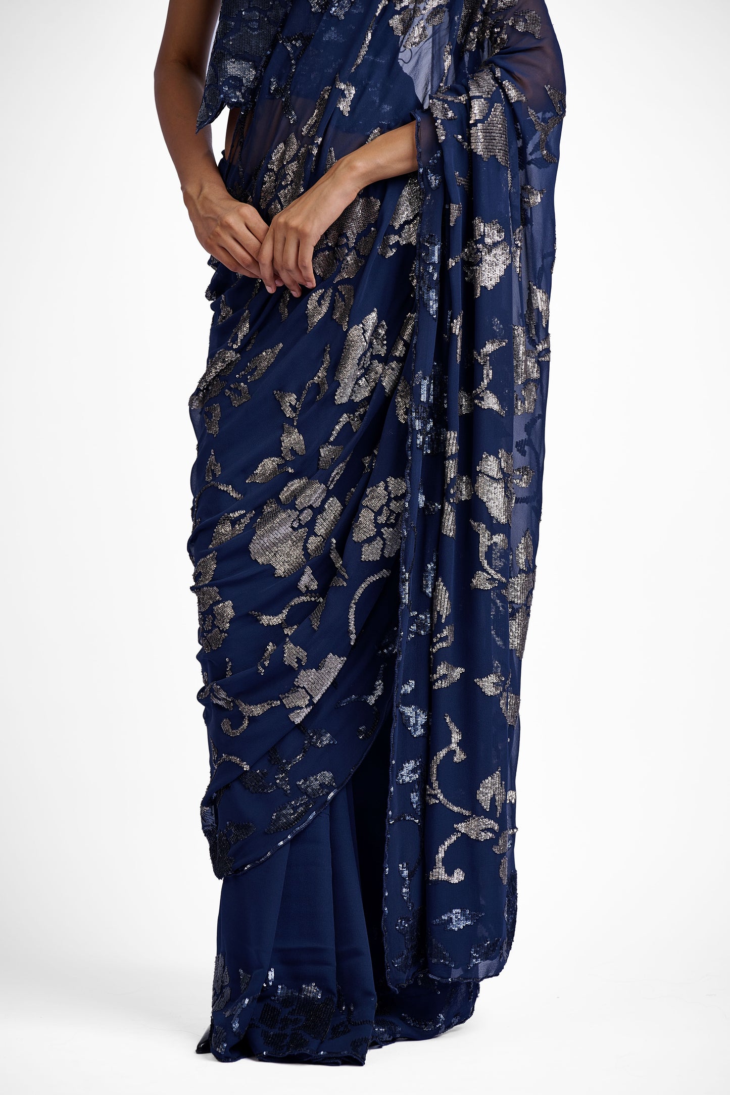 Navy Hand Sequined Sari