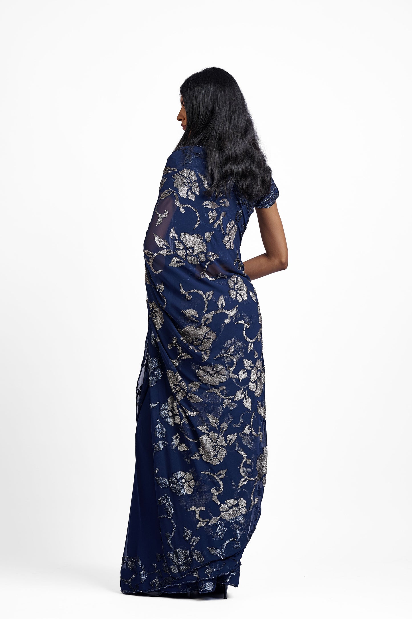 Navy Hand Sequined Sari