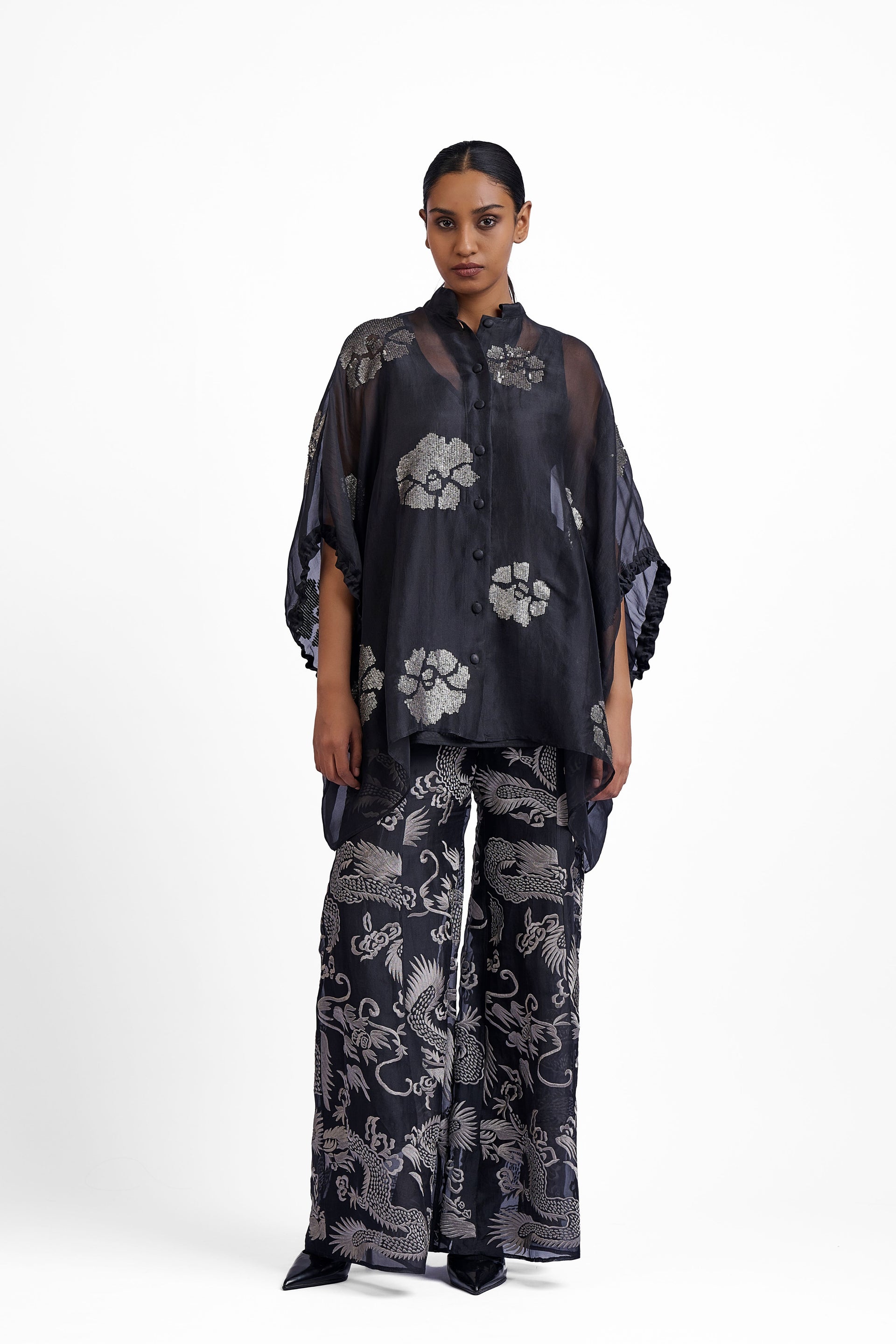 Black Flat Stitch Palazzo