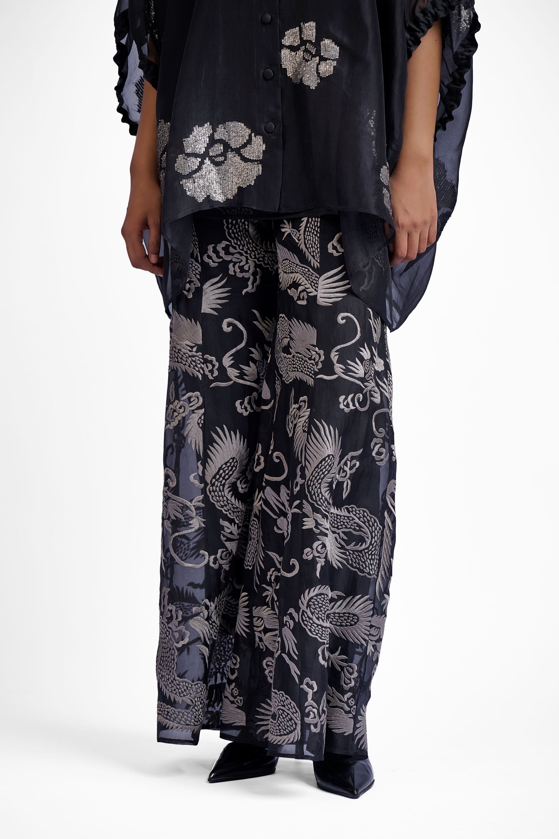 Black Flat Stitch Palazzo