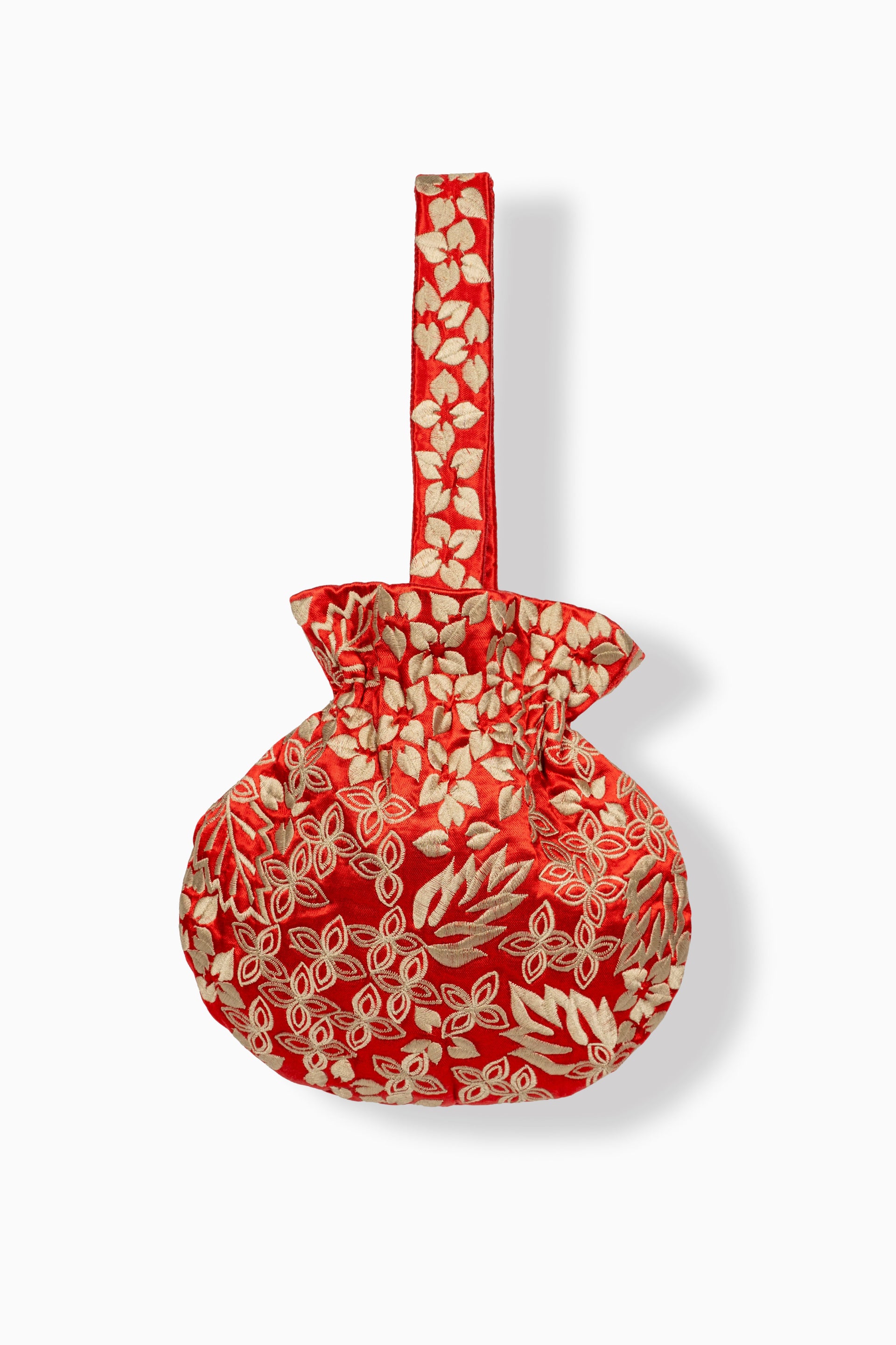 Crimson Damask Stitch Round Handbag