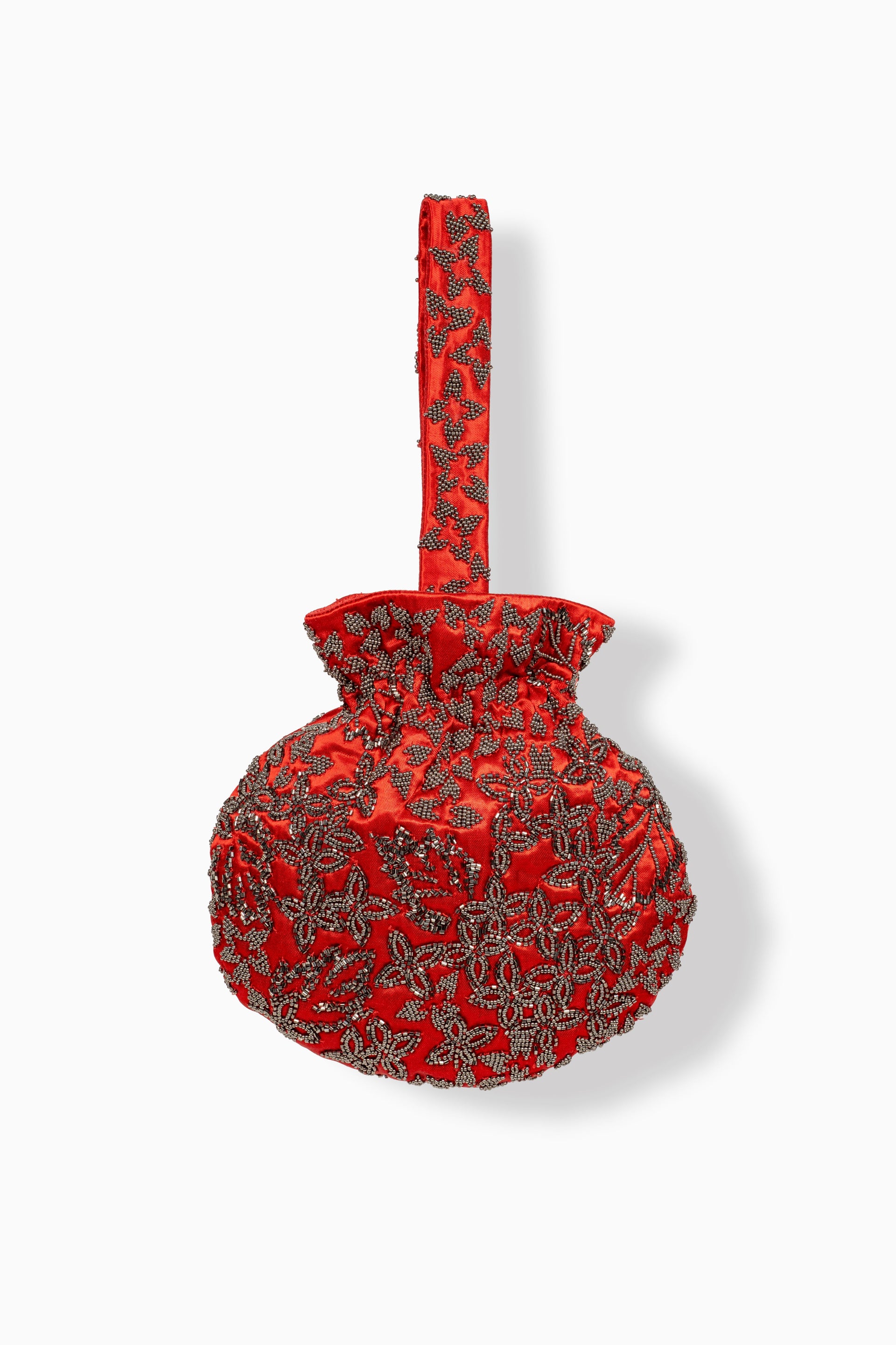 Crimson Hand Beaded Round Handbag