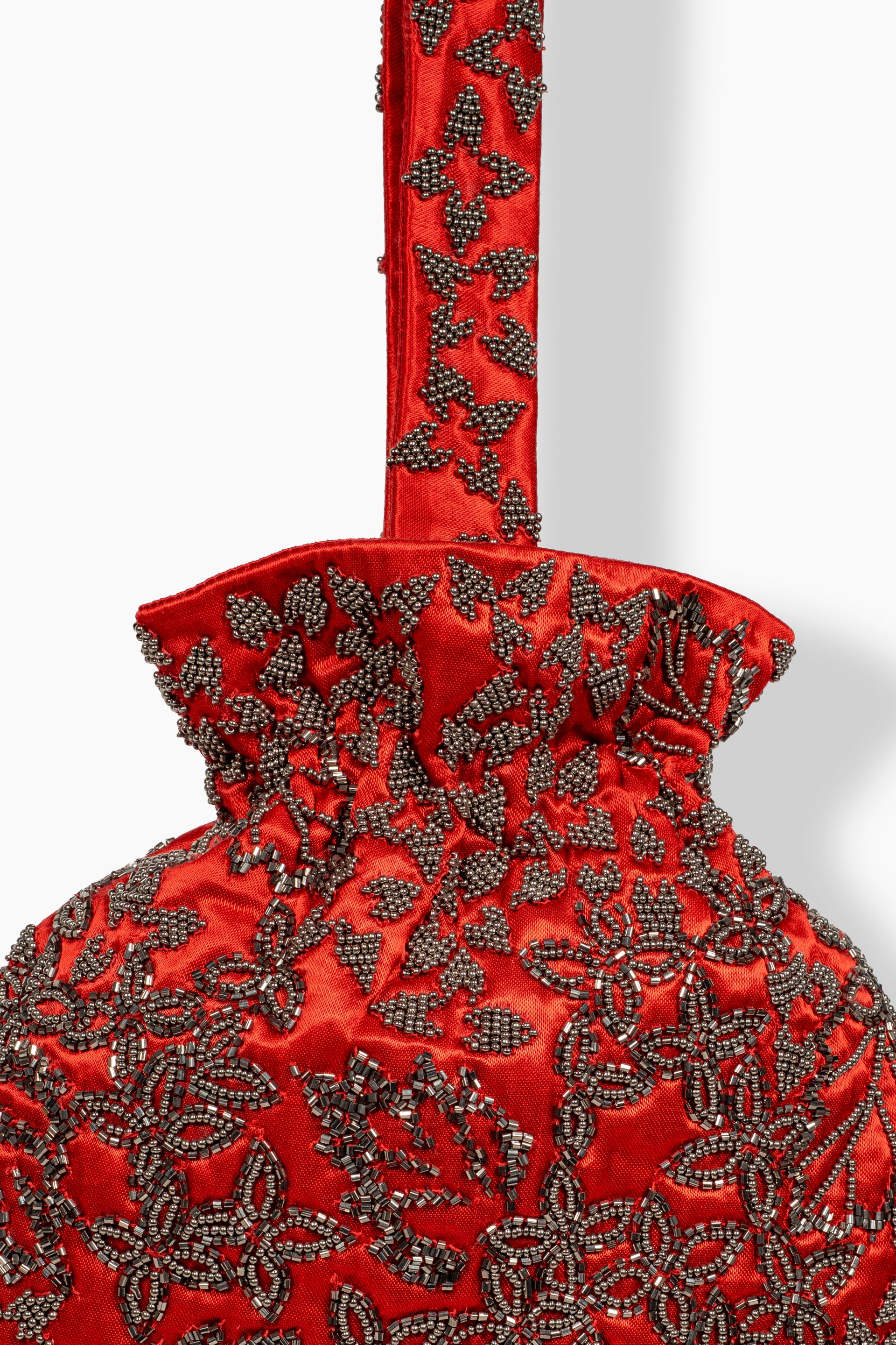 Crimson Hand Beaded Round Handbag