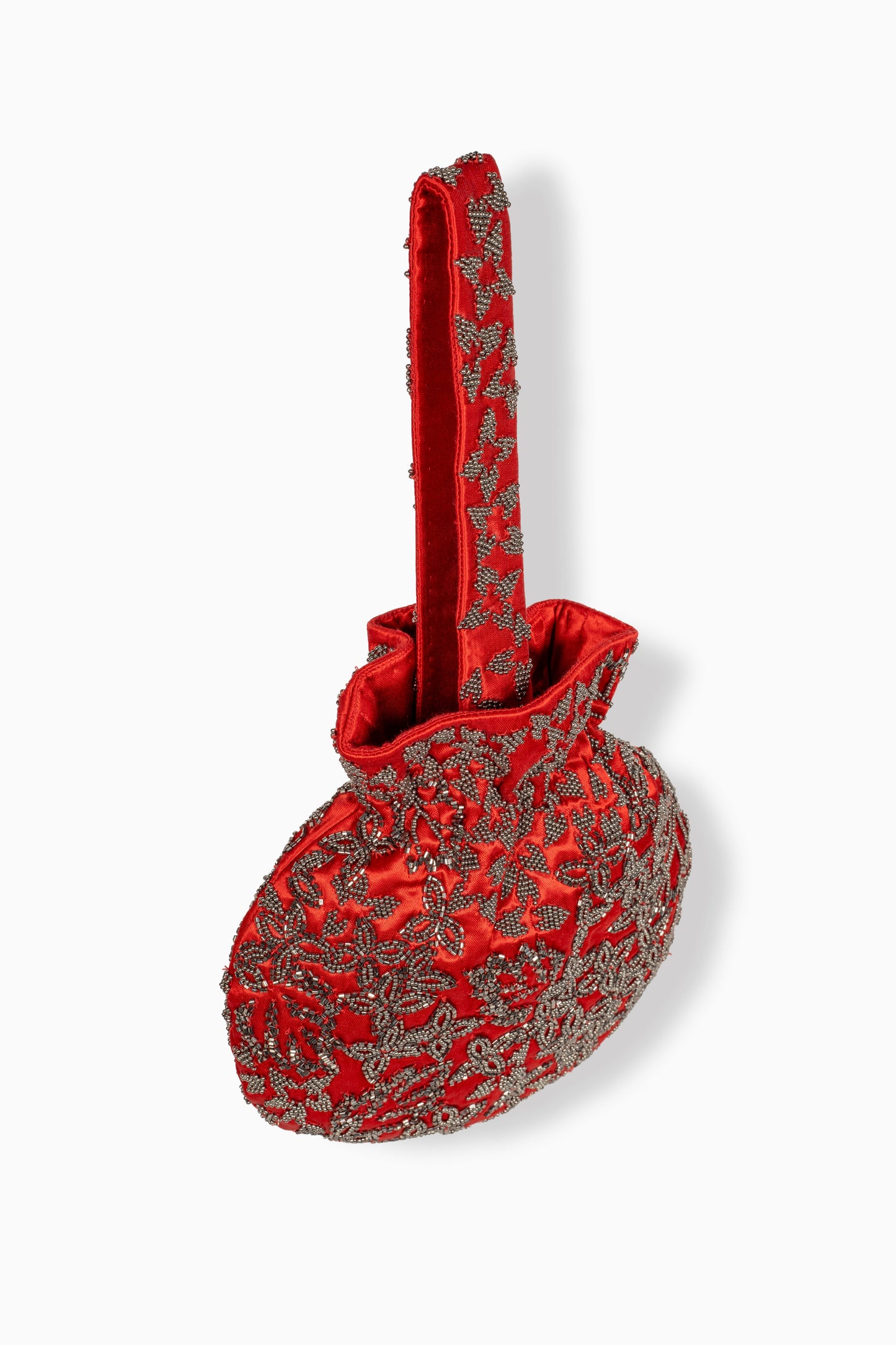 Crimson Hand Beaded Round Handbag