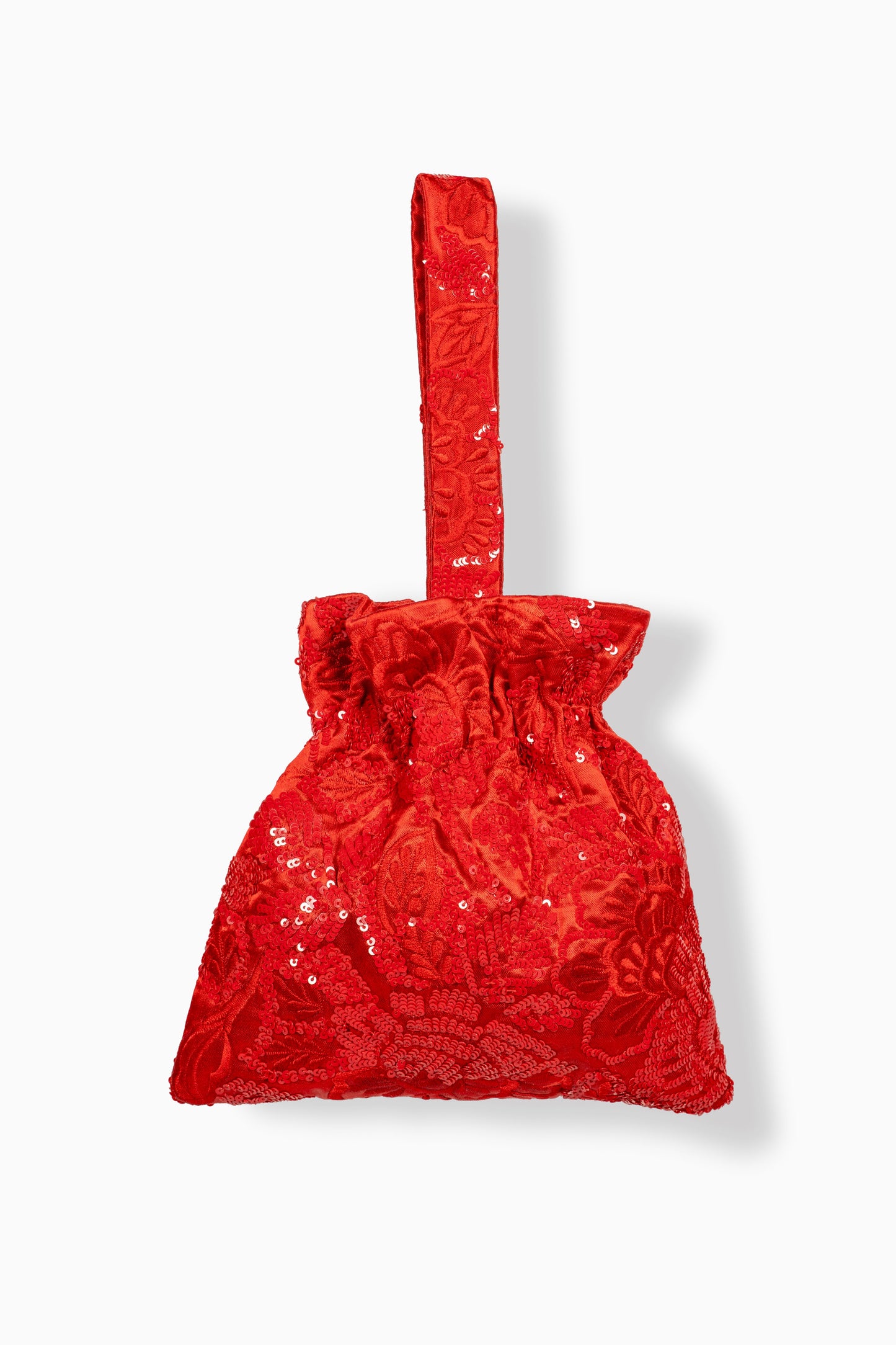 Crimson Hand Sequined Flat Stitch Handbag