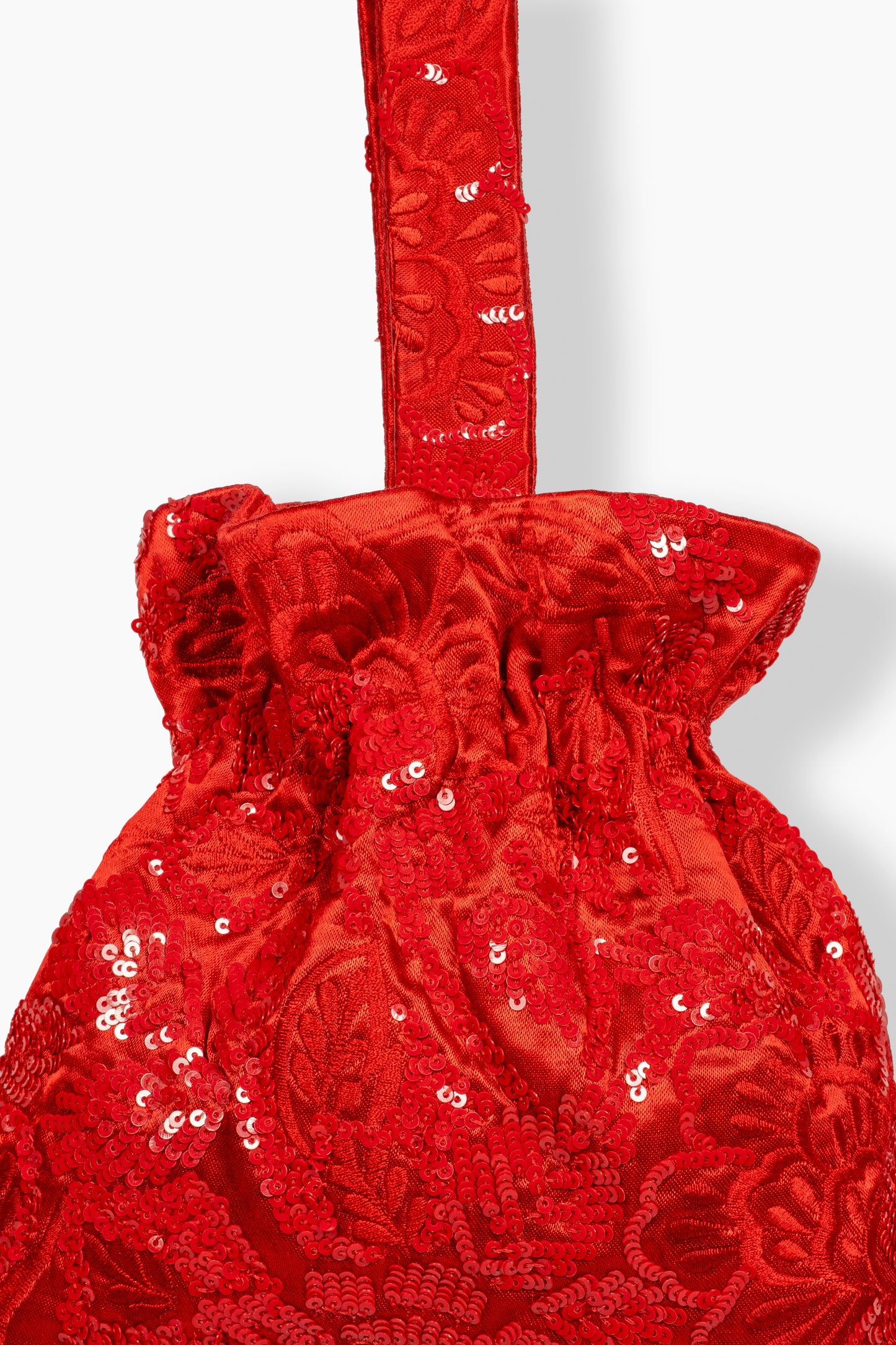 Crimson Hand Sequined Flat Stitch Handbag