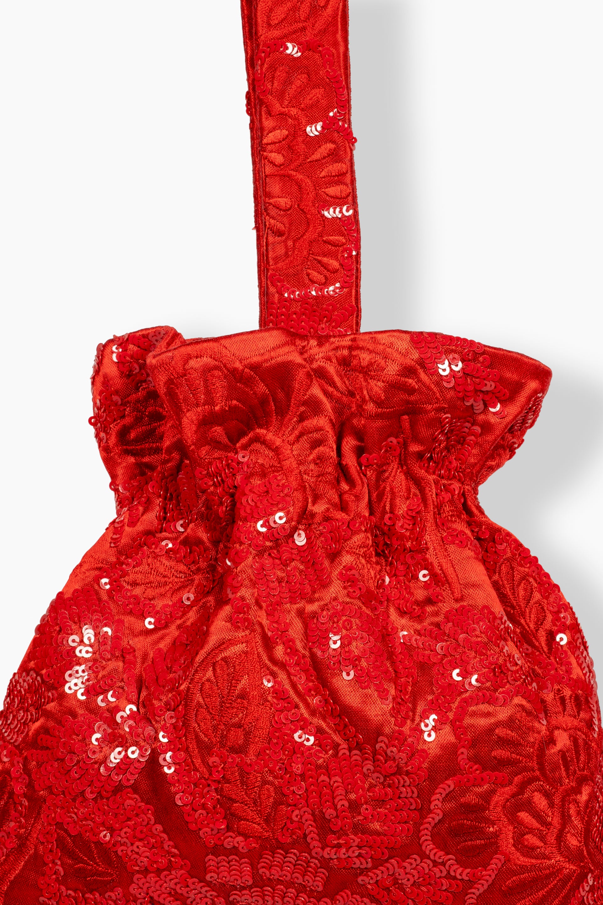 Crimson Hand Sequined Flat Stitch Handbag