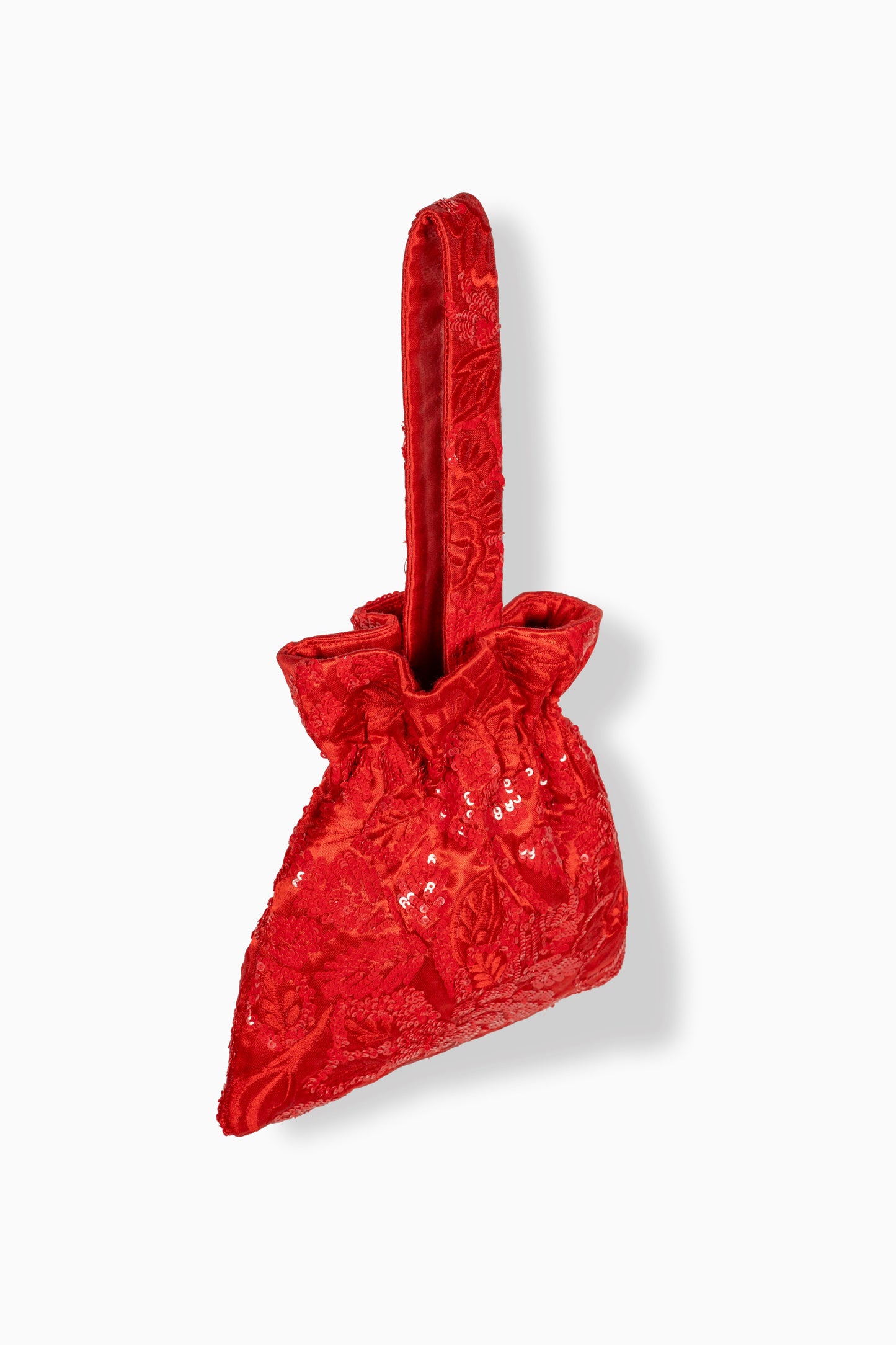 Crimson Hand Sequined Flat Stitch Handbag
