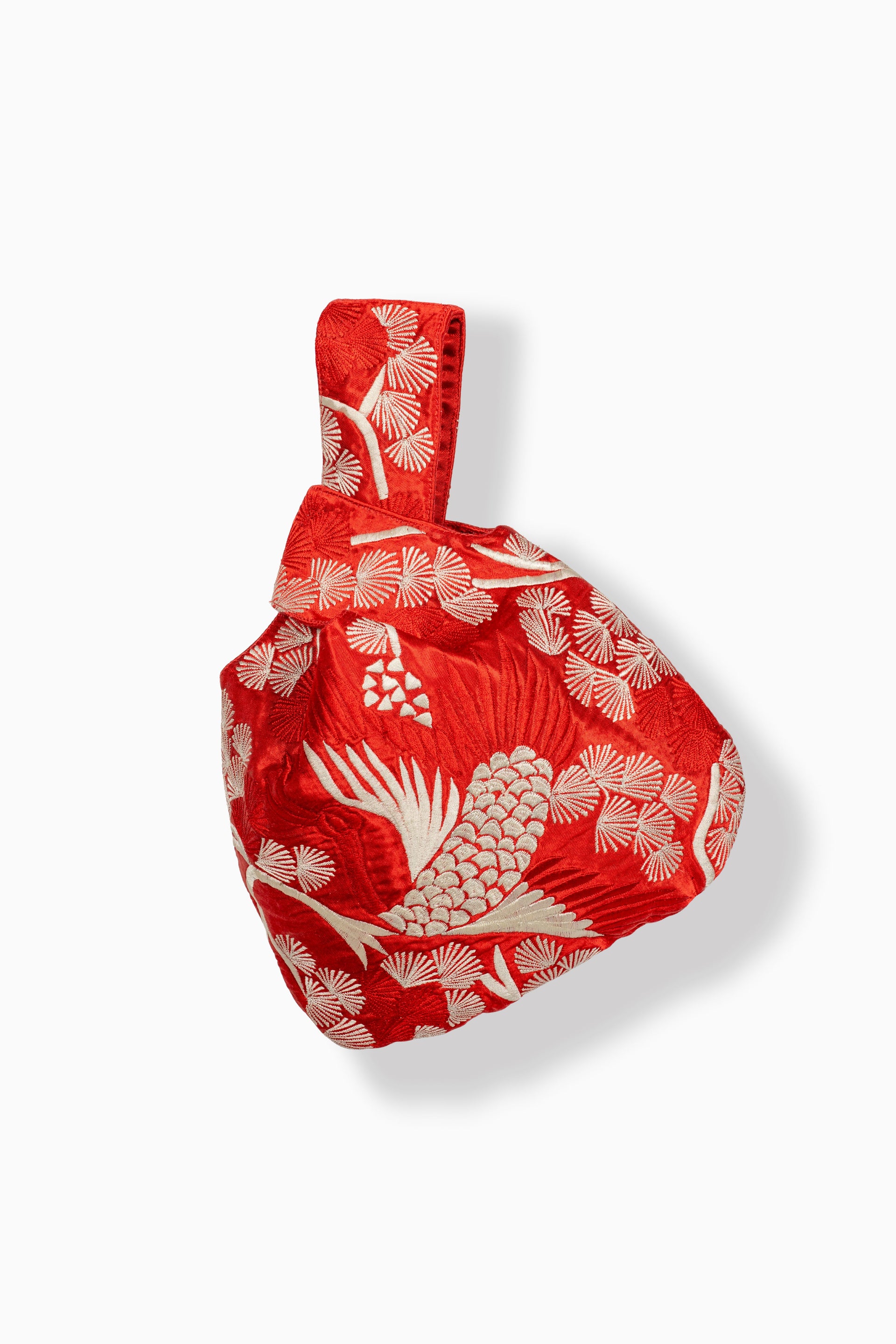 Crimson Bird Motif Knot Bag