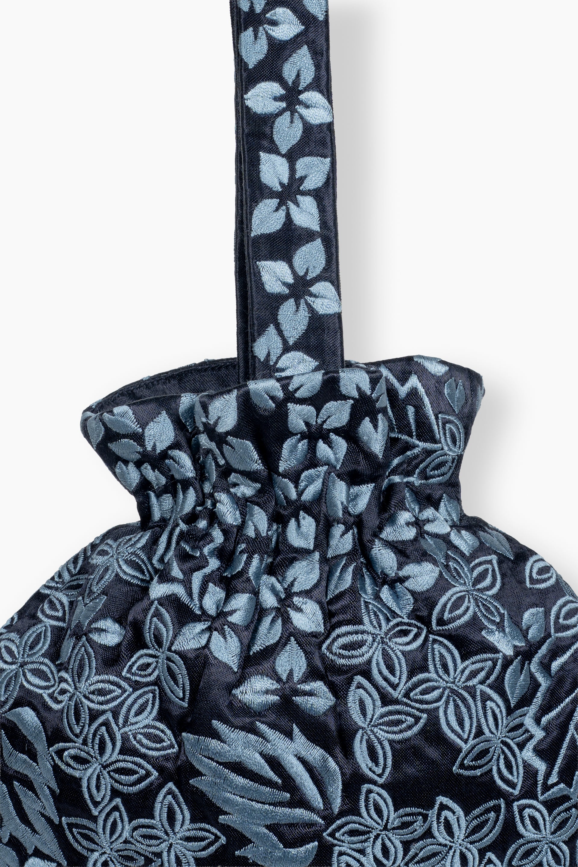 Indigo Damask Stitch Round Handbag