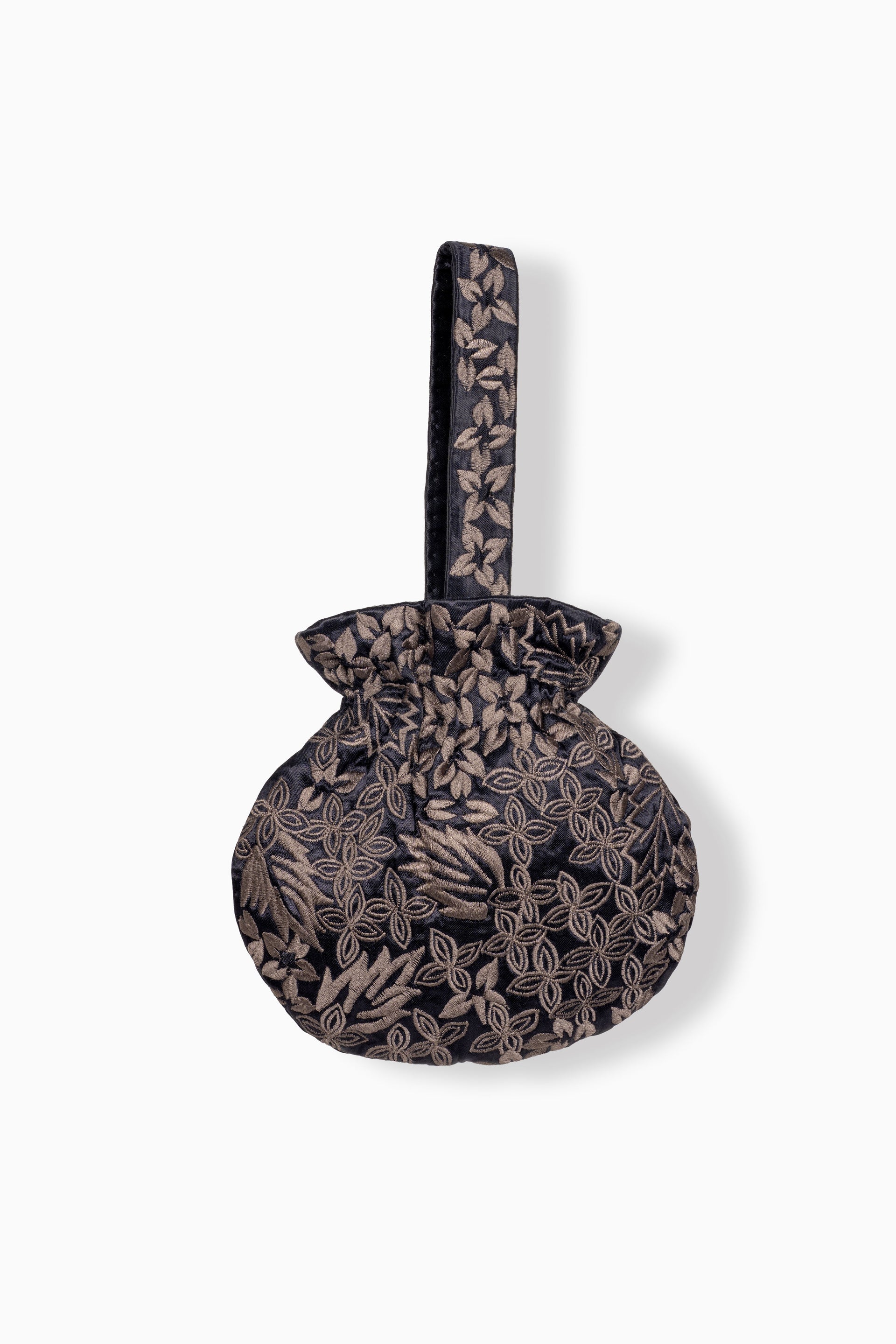 Black Damask Stitch Round Handbag