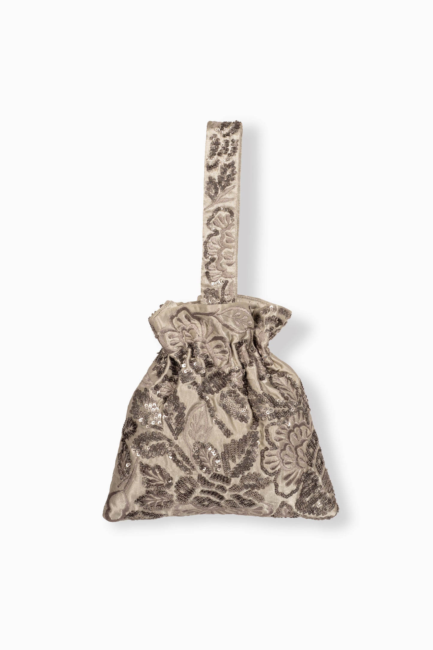 Silver Hand Sequined Flat Stitch Handbag