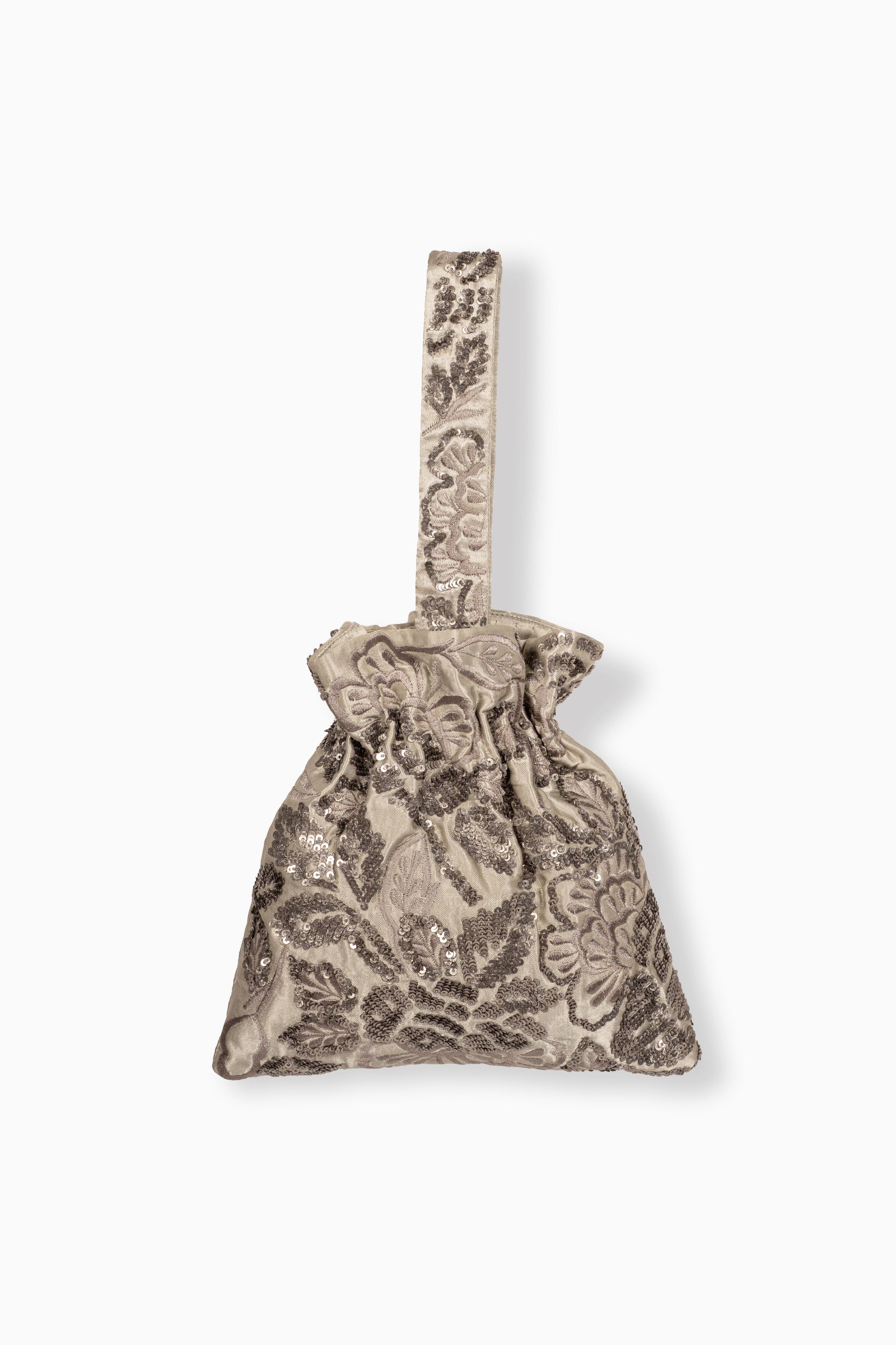 Silver Hand Sequined Flat Stitch Handbag