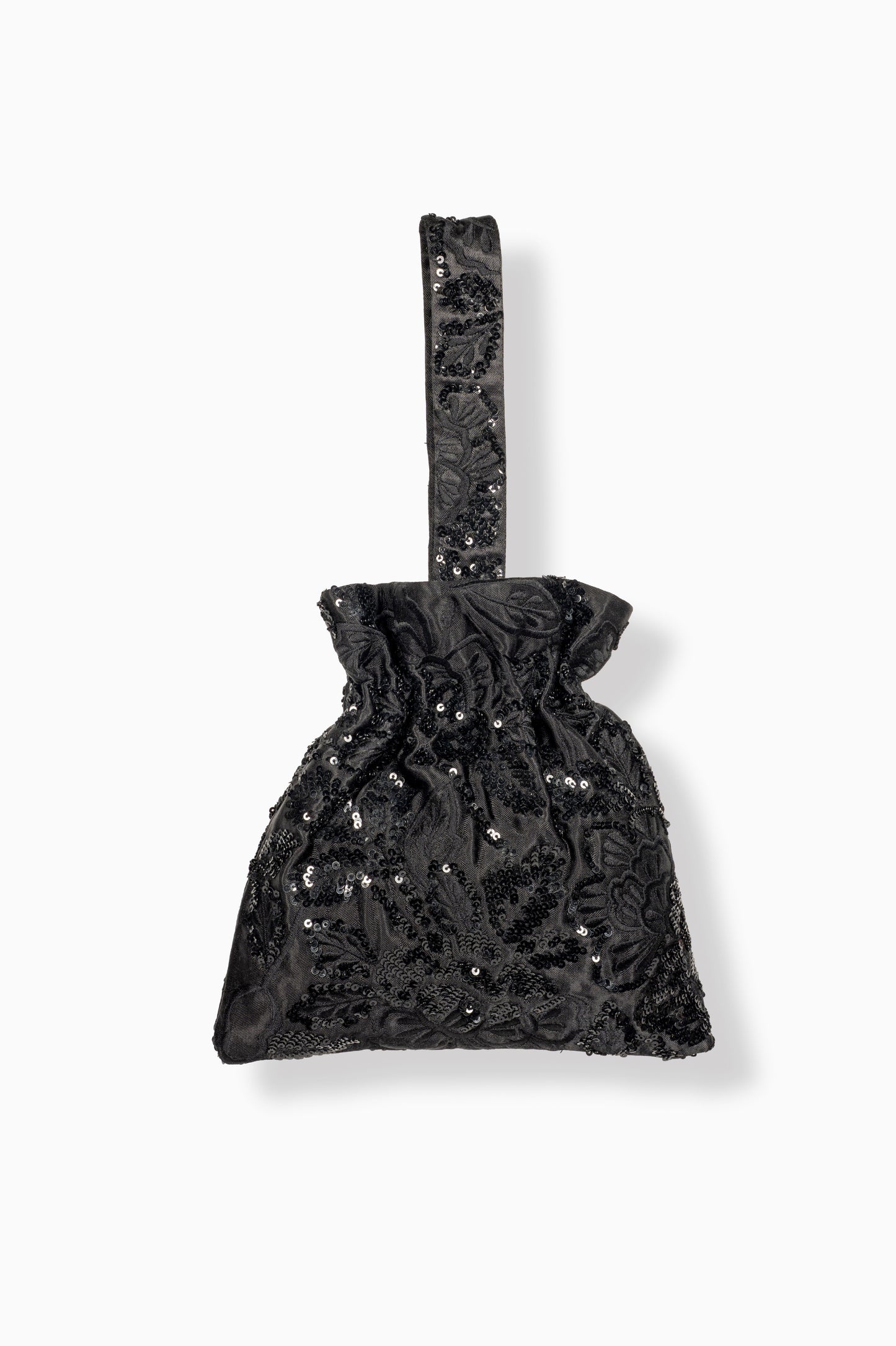 Black Hand Sequined Flat Stitch Handbag